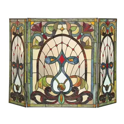 "LUCIAN" Tiffany-style Victorian 3pcs Folding Fireplace Screen