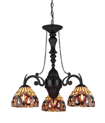 "SERENITY" Mini lámpara de araña victoriana de 3 luces estilo Tiffany de 20,5" de ancho