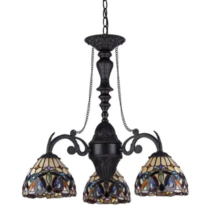 "SERENITY" Mini lámpara de araña victoriana de 3 luces estilo Tiffany de 20,5" de ancho