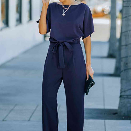 Full Size Tie Waist Straight Leg Jumpsuit