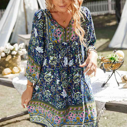 Bohemian Tie Neck Balloon Sleeve Dress