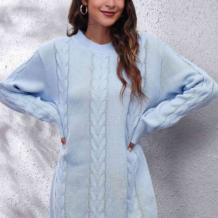 Cable-Knit Round Neck Sweater Dress