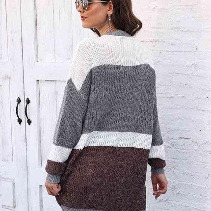 Color Block Open Front Cardigan