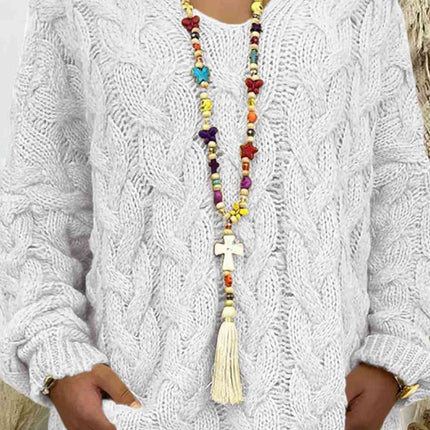 Cable-Knit Hooded Sweater - Vickie Lynn's