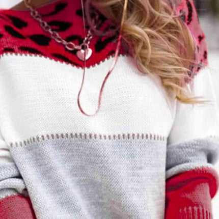 Full Size Round Neck Dropped Shoulder Color Block Sweater