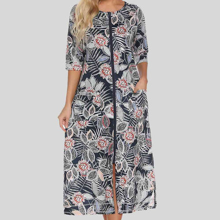 Printed Slit Night Dress with Pockets