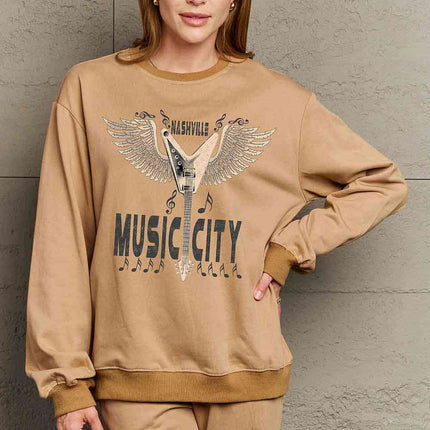 Simply Love Simply Love Full Size Round Neck Dropped Shoulder MUSIC CITY Graphic Sweatshirt