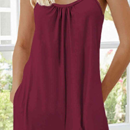Scoop Neck Spaghetti Strap Pocket Jumpsuit