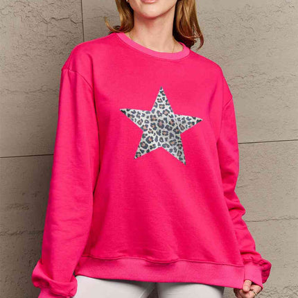 Simply Love Full Size Leopard Star Graphic Sweatshirt