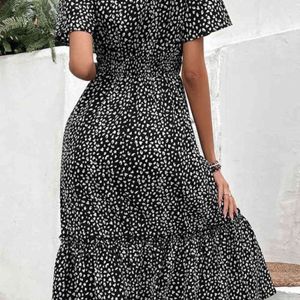 Leopard Print Short Sleeve Midi Dress