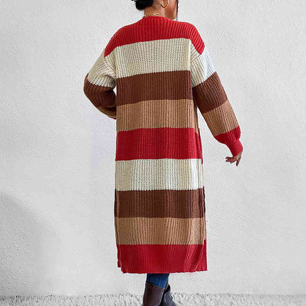 Color Block Open Front Longline Cardigan