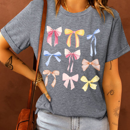 Bow Graphic Round Neck Short Sleeve T-Shirt - Vickie Lynn's