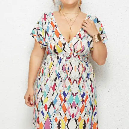 Women's Plus Size Deep V Print Dress