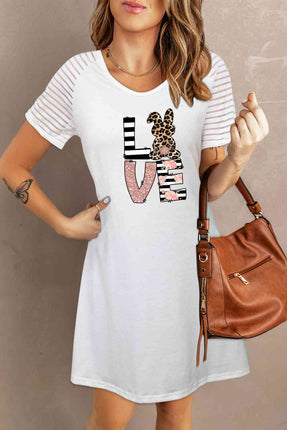 Easter Graphic Sheer Striped T-Shirt Dress