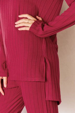Basic Bae Full Size Ribbed Round Neck High-Low Slit Top and Pants Set - Vickie Lynn's