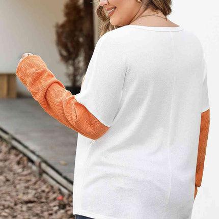 Plus Size Color Block Dropped Shoulder Blouse