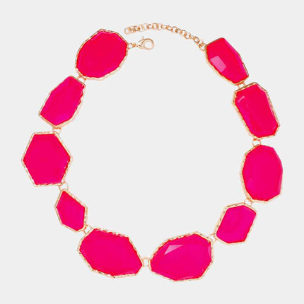 Geometrical Shape Zinc Alloy Frame Resin Necklace