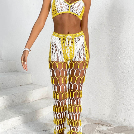 Cutout Halter Neck Top and Pants Two-Piece Swim Set