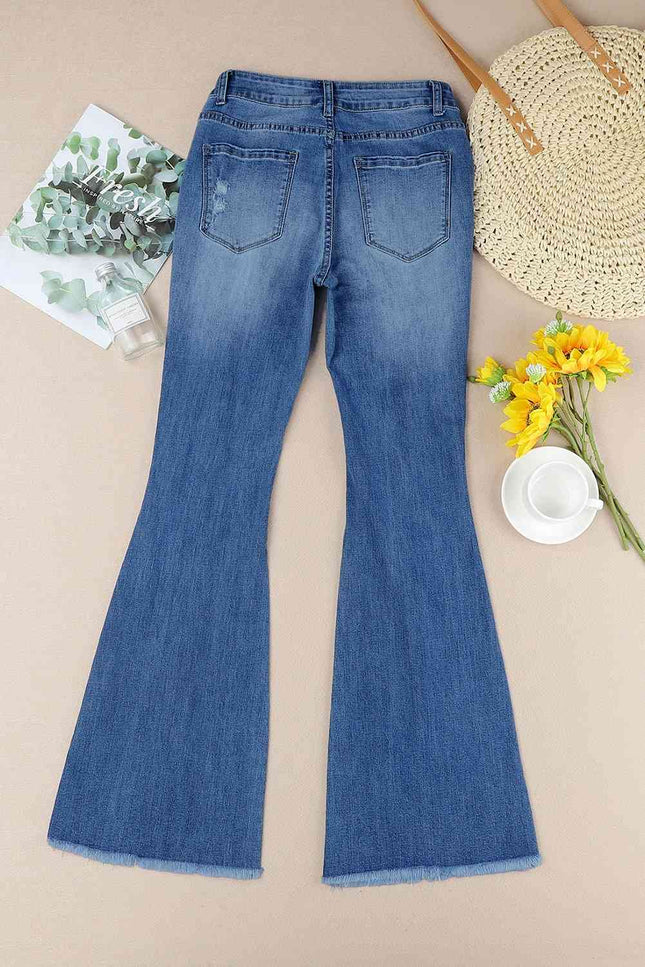 Distressed Frayed Hem Flare Jeans