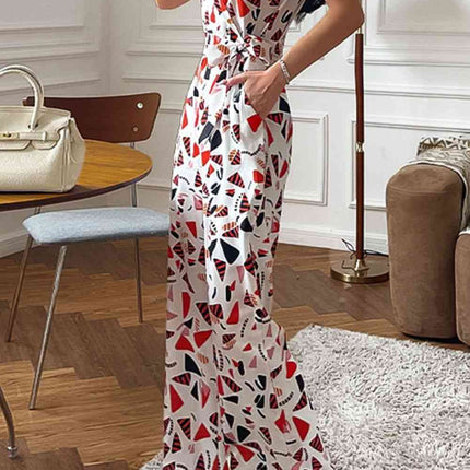 Printed Surplice Neck Sleeveless Jumpsuit