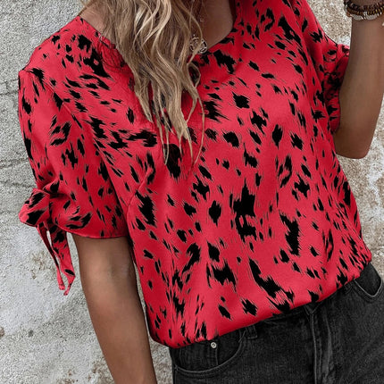 Tied Printed Boat Neck Blouse