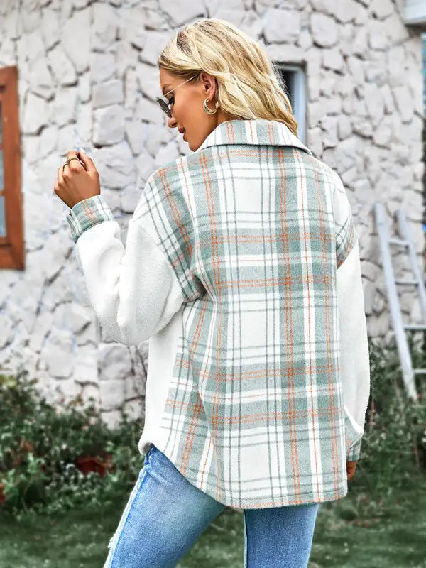 Women's casual temperament Plaid Shirt coat