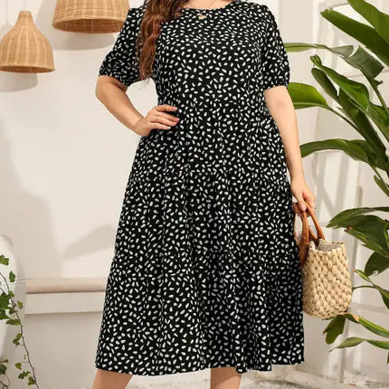 Vestido estampado de manga corta para mujer talla grande 