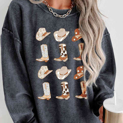 Cowboy Hat & Boot Graphic Sweatshirt - Vickie Lynn's