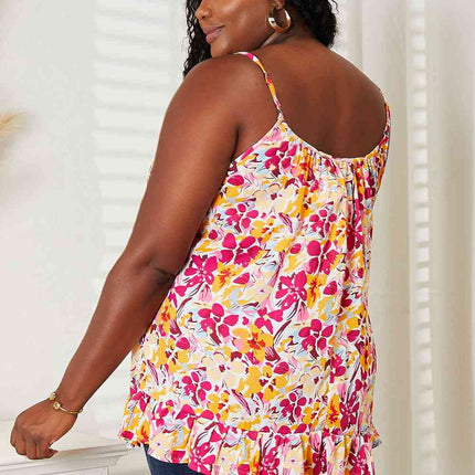 Double Take Floral Scoop Neck Ruffle Hem Cami