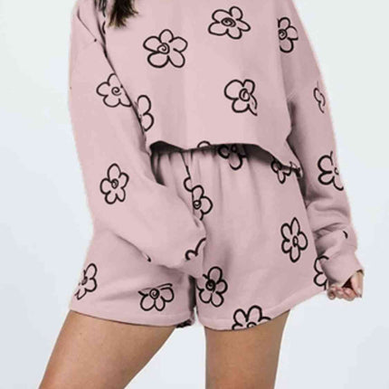 Floral Dropped Shoulder Sweatshirt and Shorts Set