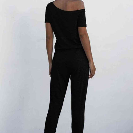 Asymmetrical Neck Tied Jumpsuit with Pockets