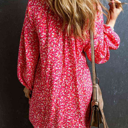 V-Neck Floral Print Long Sleeve Mini Dress