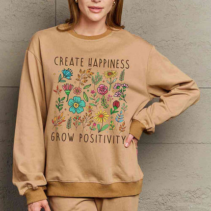 Simply Love Full Size CREATE HAPPINESS  GROW POSITIVITY Graphic Sweatshirt