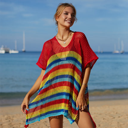 Cutout Striped Cover-Up with Tassel