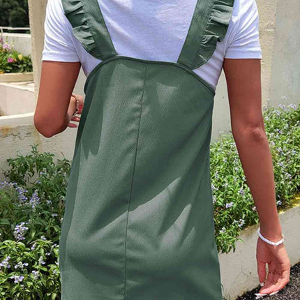 Ruffed Overall Dress with Pockets