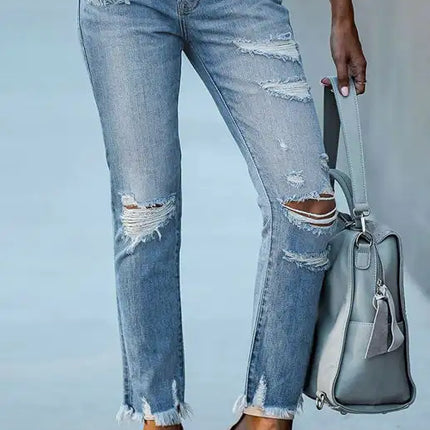 Women's Solid Zip-Fly Shredded Skinny Jeans