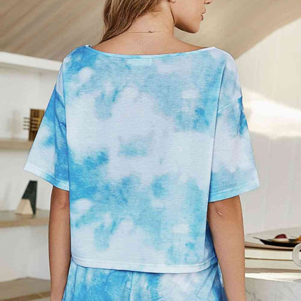Tie-Dye Boat Neck Top and Shorts Lounge Set