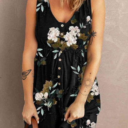 Double Take Printed Scoop Neck Sleeveless Buttoned Magic Dress with Pockets