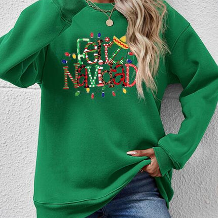 FELIZ NAVIDAD Round Neck Drop Shoulder Sweatshirt