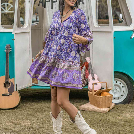 Floral Tie Neck Mini Dress