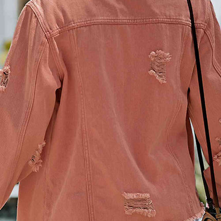 Distressed Raw Hem Denim Jacket - Vickie Lynn's