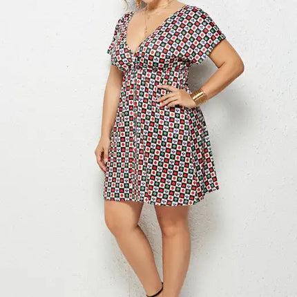Women's Plus Size Deep V Print Dress