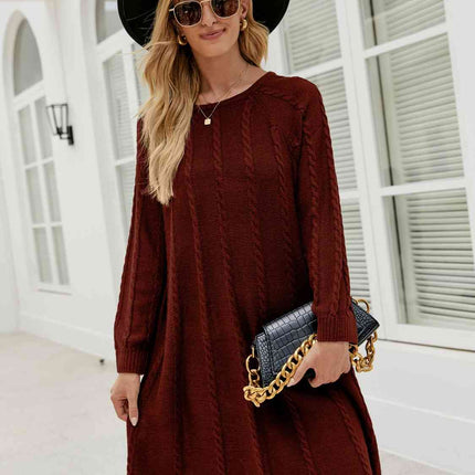 Cable-Knit Long Sleeve Sweater Dress