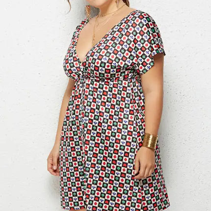 Women's Plus Size Deep V Print Dress