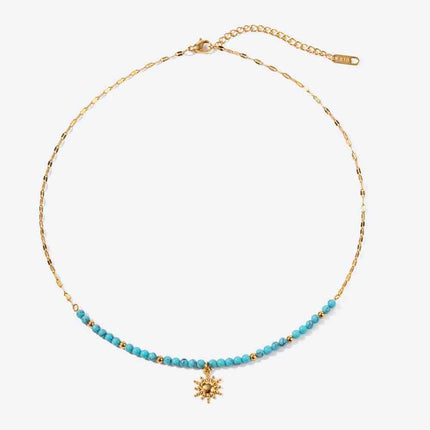 Turquoise Beaded 18K Gold-Plated Sun Shape Pendant Necklace