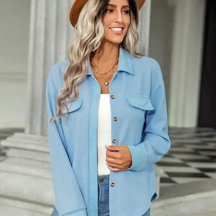 Women's fashion fake pocket knitted shirt top