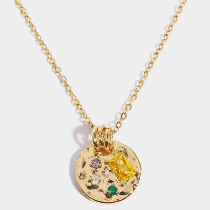 Inlaid Multicolored Zircon Round Pendant Copper Necklace