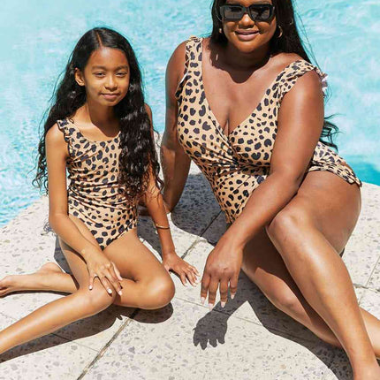 Marina West Swim Full Size Float On Ruffle Faux Wrap One-Piece in Leopard