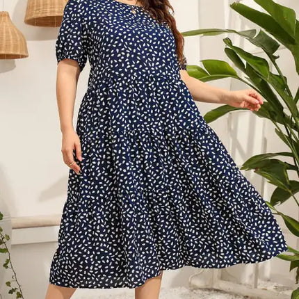 Vestido estampado de manga corta para mujer talla grande 