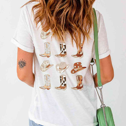 Round Neck Short Sleeve Cowboy Theme T-Shirt - Vickie Lynn's